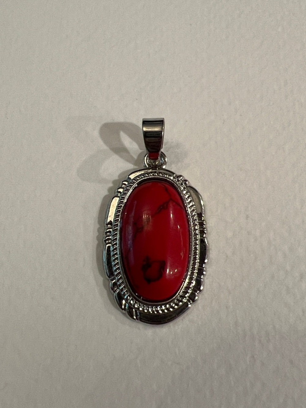 Silver-tone Red Stone Pendant Necklace - Women's Jewelry